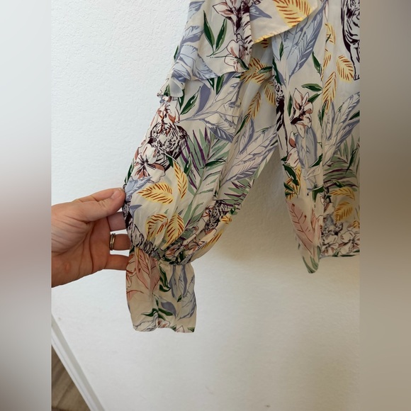 Maje Floral Ruffle Printed Long Sleeve Blouse Letrany Top Size Small - Picture 8 of 9